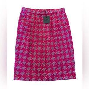 St. John Knit Pink Metallic Wool Blend Houndstooth Pull-on Skirt pink 12 NWT new